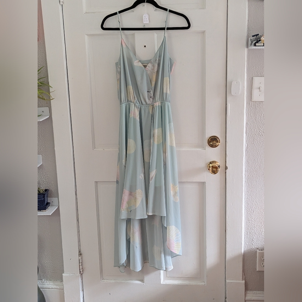 Show Me Your Mumu Seashell High Low Maxi Dress Blue Coastal Small Wrap Style - Picture 3 of 6